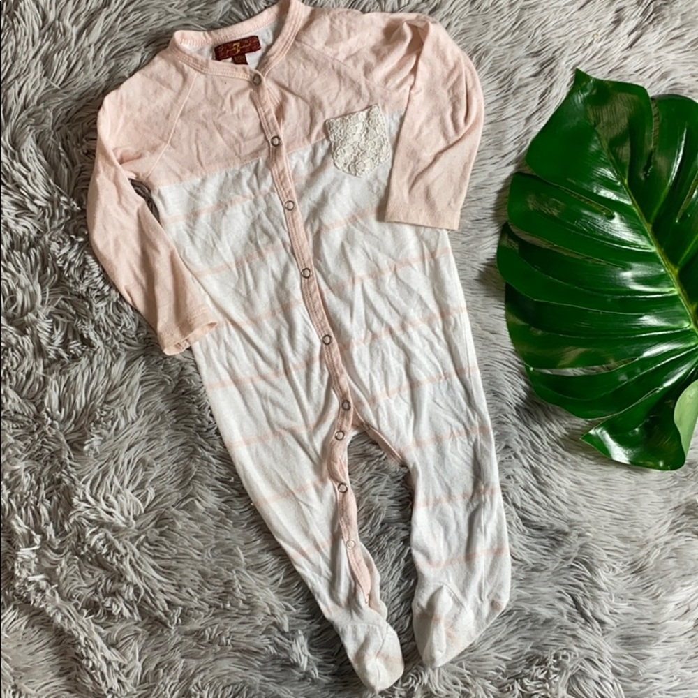 7FAM pink striped snap onesie size 6/9 months
